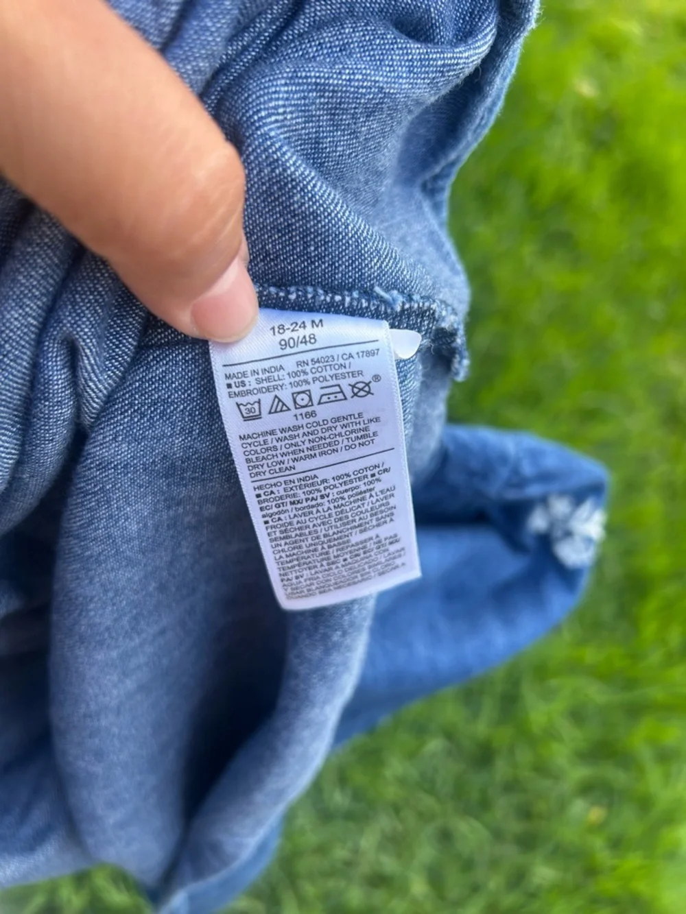 Old Navy Blue Denim Girls' Embroidered Sleeve Peasant Dress